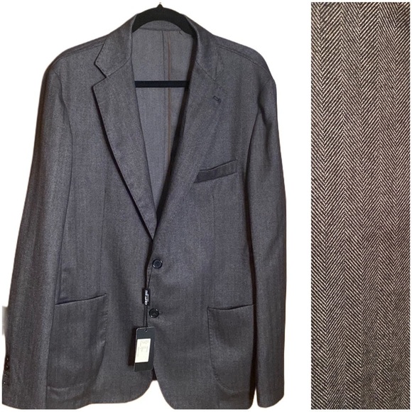 NWT Sartoria Italiana wool cashmere herringbone grey sport coat jacket 44R - Picture 1 of 14